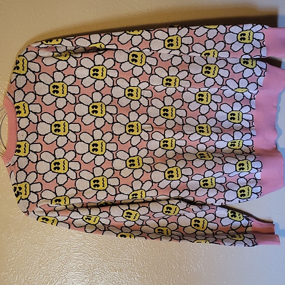 Pink multi sad daisy sweater super comfy and fun mens M - Picture 2 of 2